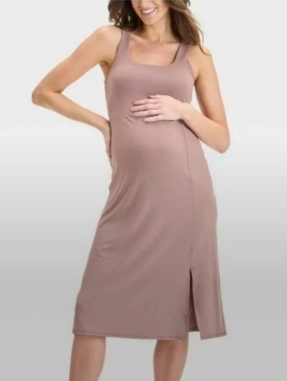 Nwt ISABEL MATERNITY target Sleeveless Square-Neck Active Midi Dress Nude Rose